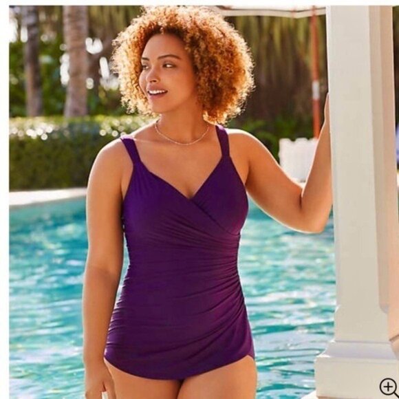 Lands End SLENDER SUIT TUMMY CONTROL SKIRTED blackberry - Picture 1 of 8